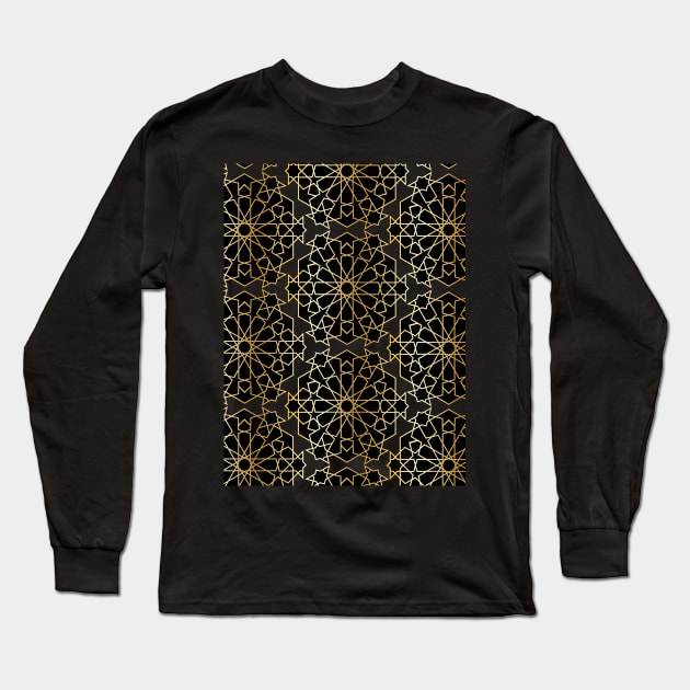 Elegant Black And Gold Moroccan Pattern Long Sleeve T-Shirt by ArticArtac